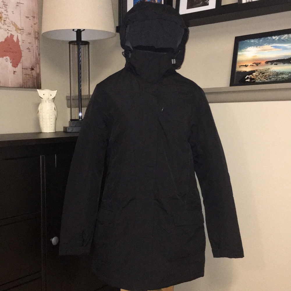 LANDS END Hooded Squall Jacket, Black, Medium